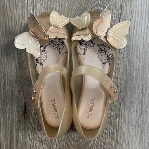 Mini Melissa - Girls gold jelly shoes with butterflies